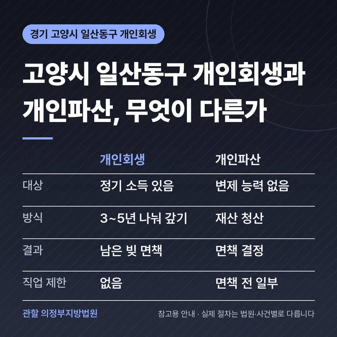 경기 고양시 일산동구 개인회생과 개인파산 비교 경기 고양시 일산동구 개인회생과 개인파산 비교