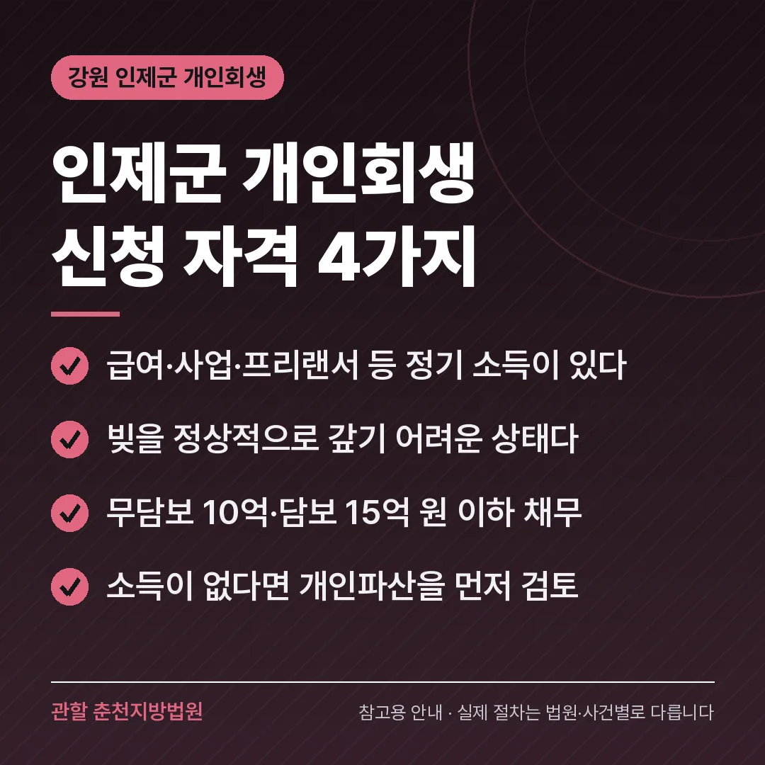 강원 인제군 개인회생 신청 자격 4가지