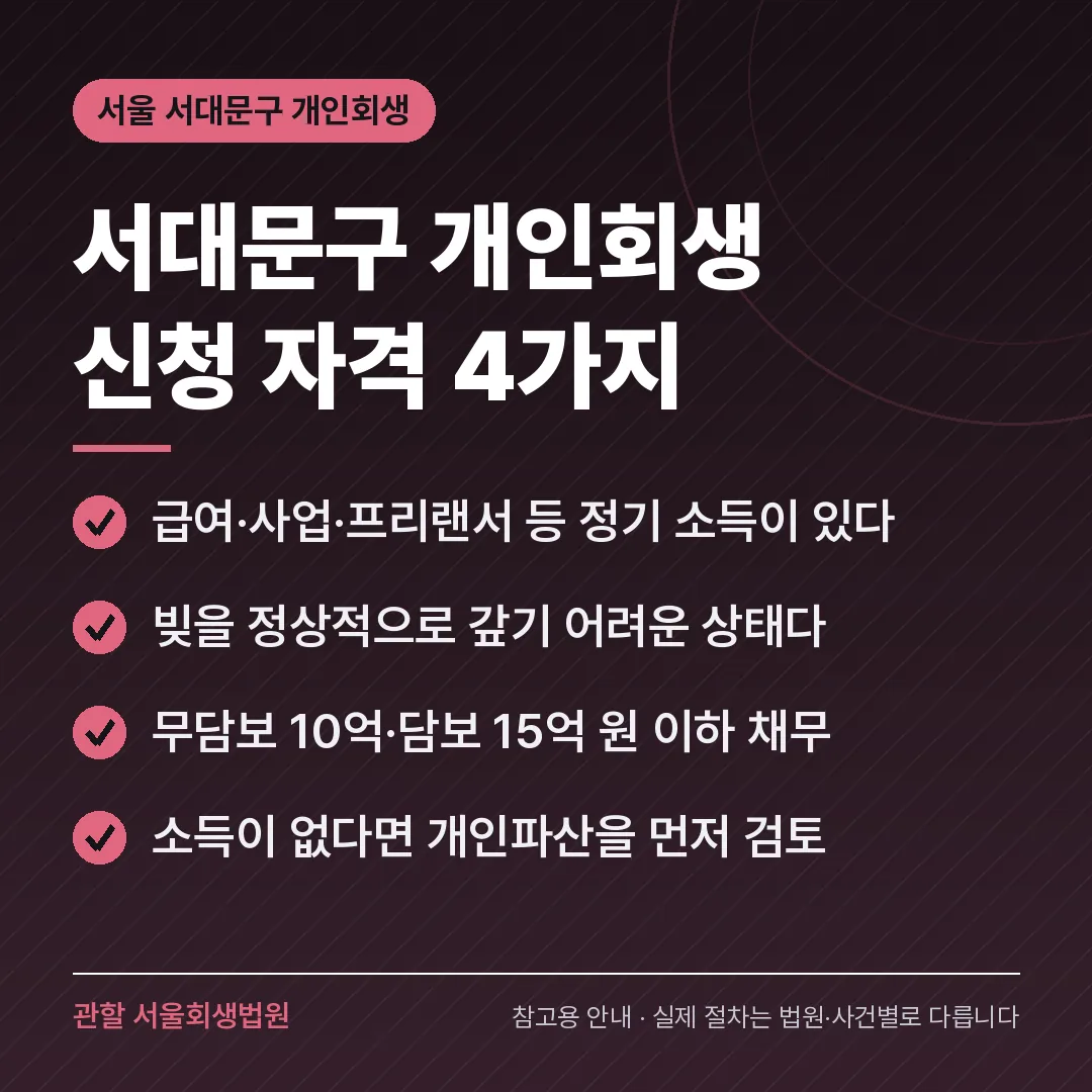 서울 서대문구 개인회생 신청 자격 4가지